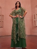 Green Pure Georgette Readymade Sharara Choli